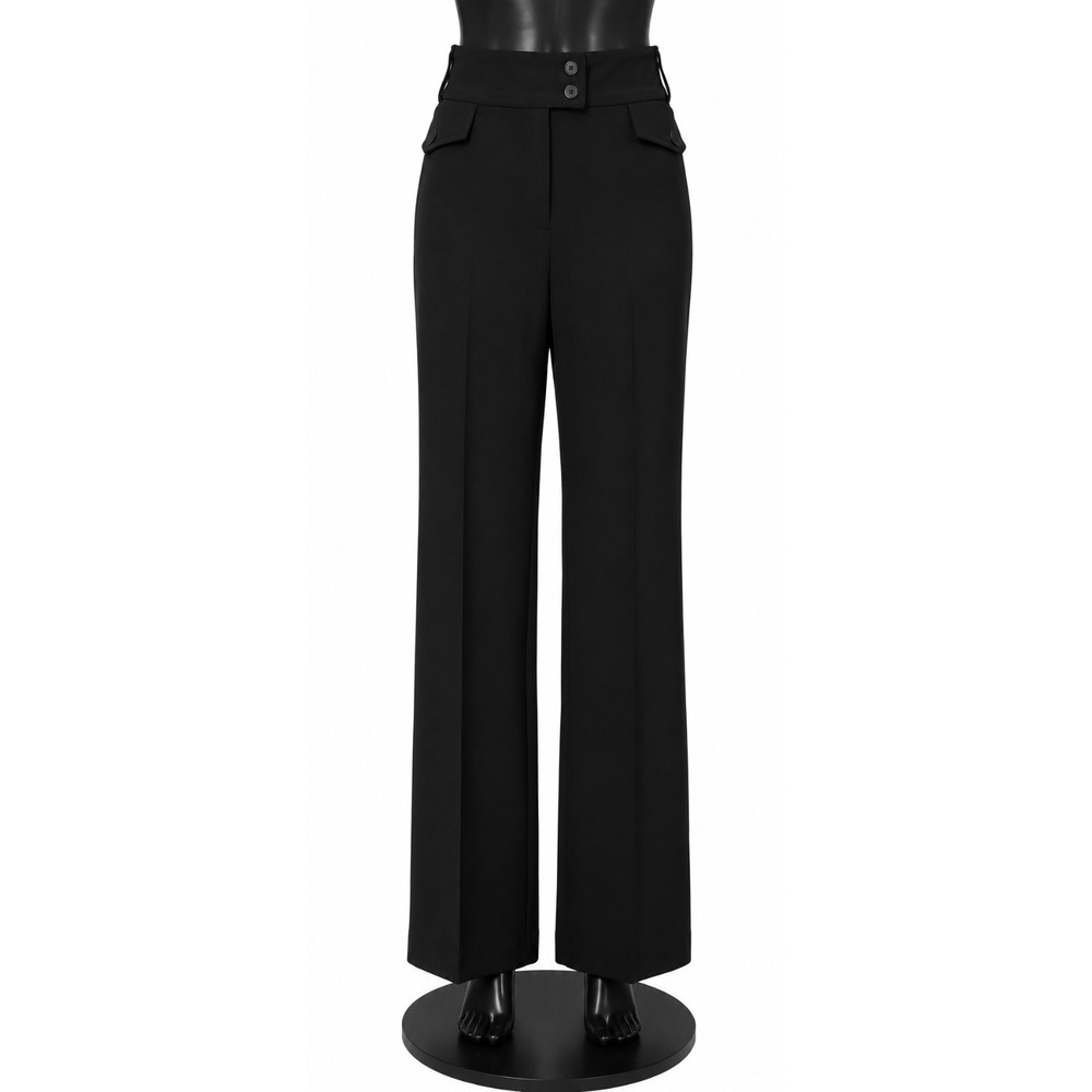 SeVilla Womens Casual Flat Front Straight Leg Pants Size 8 Black Knit Stretch